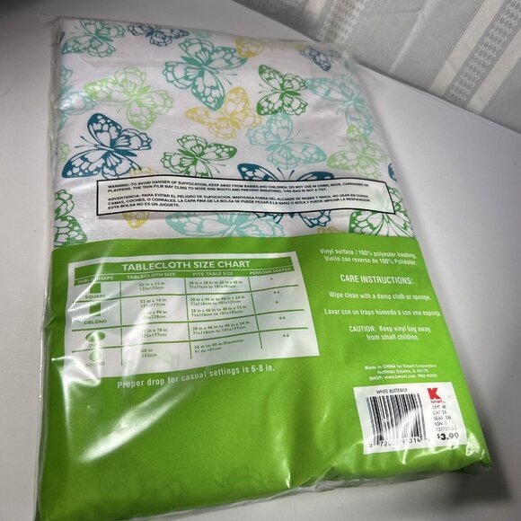 Celebrate Spring Vinyl Tablecloth 52x70 Oval POLY BACK Kmart With butterfly NEW - Picture 3 of 6